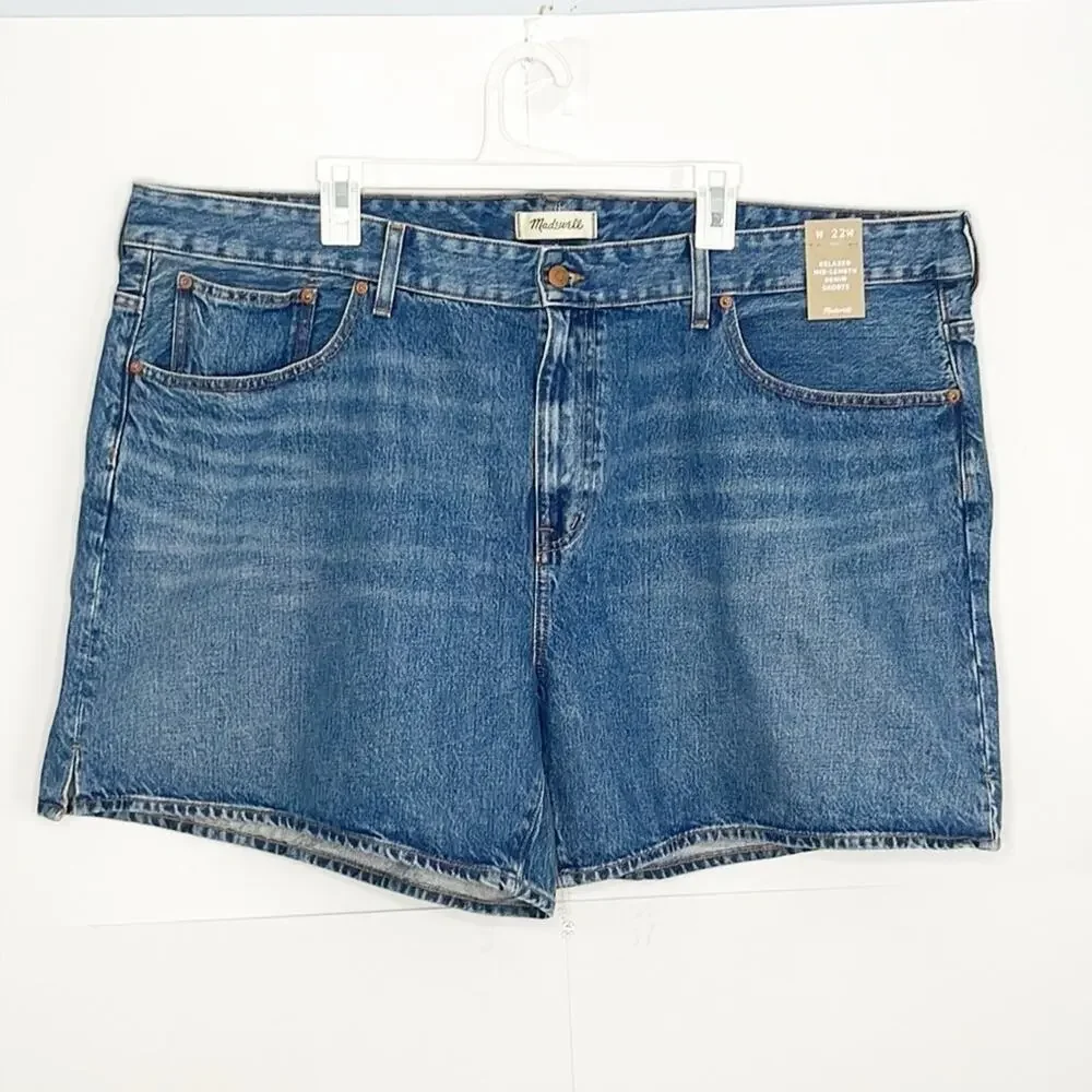 NWT Madewell Mid-Length Denim Shorts Side Slit Edition